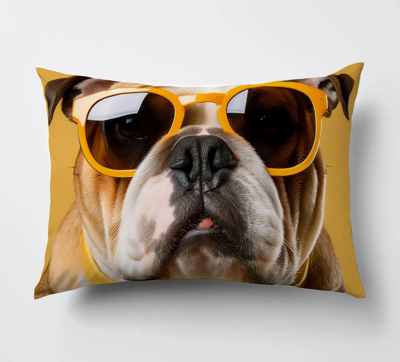 Cool Bulldog in Yellow Sunglasses | Trendy Dog Wall Art decorative cushion by FlexiDesignsByK