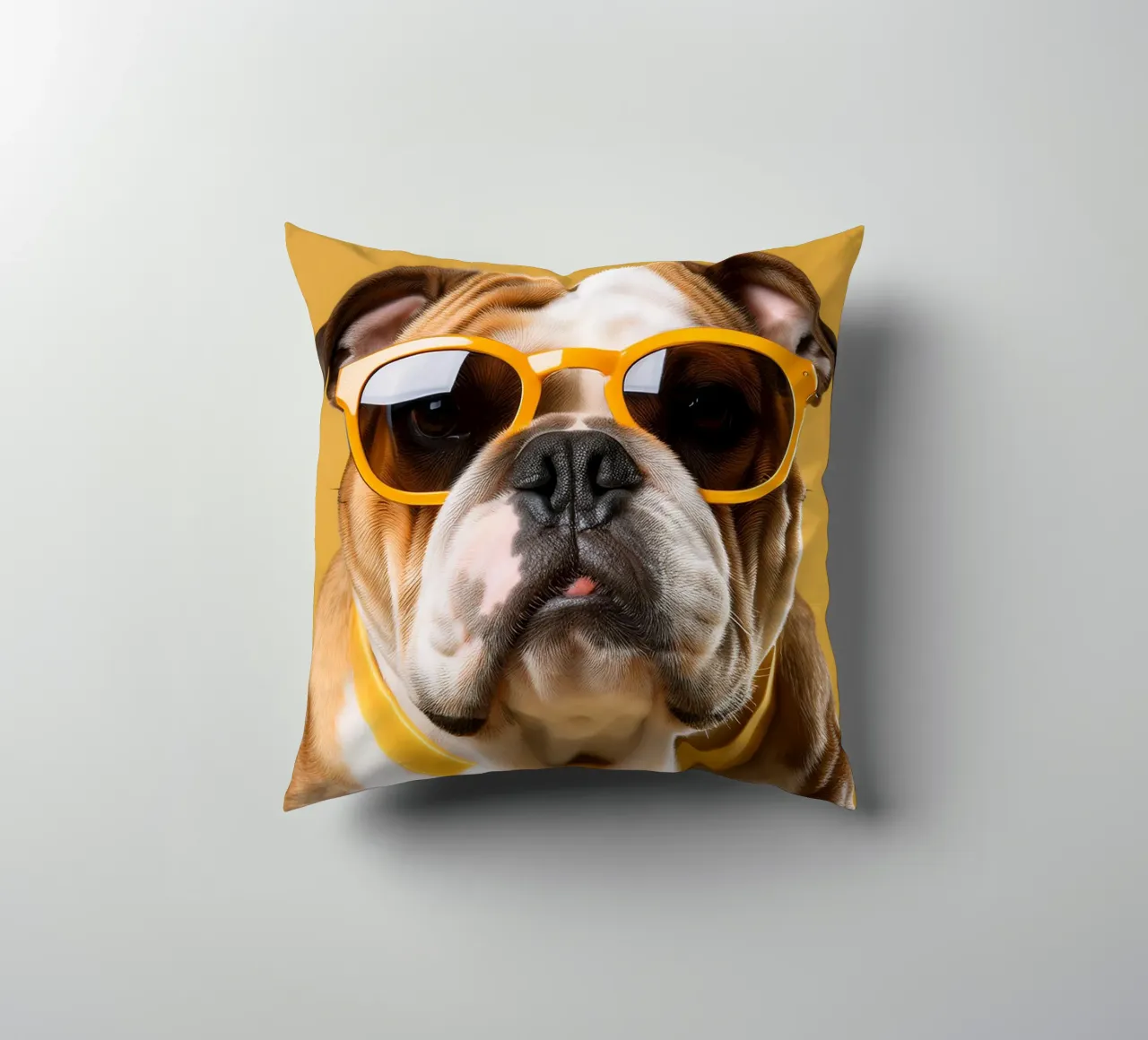 Cool Bulldog in Yellow Sunglasses | Trendy Dog Wall Art decorative cushion by FlexiDesignsByK
