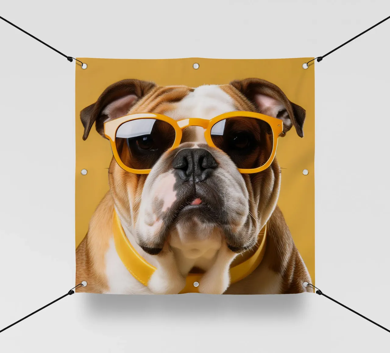 Bulldog cool avec lunettes de soleil jaunes | Trendy Dog Wall Art bâche pvc de FlexiDesignsByK