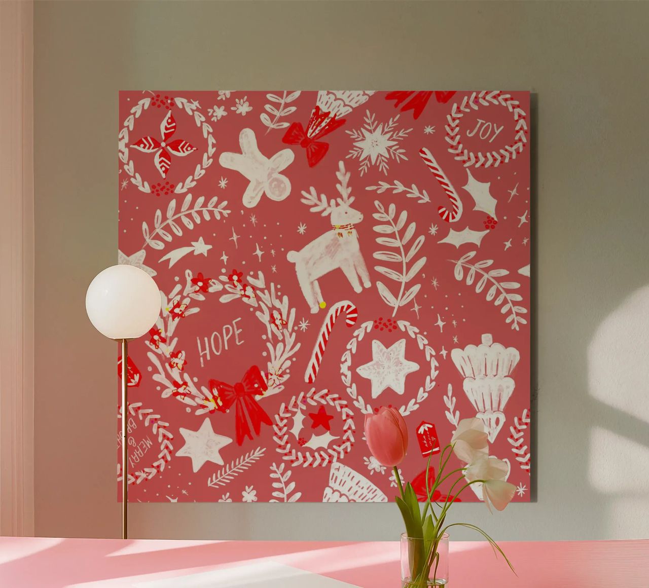 Magical Christmas Pattern in Red alluminio dibond da anisillustration