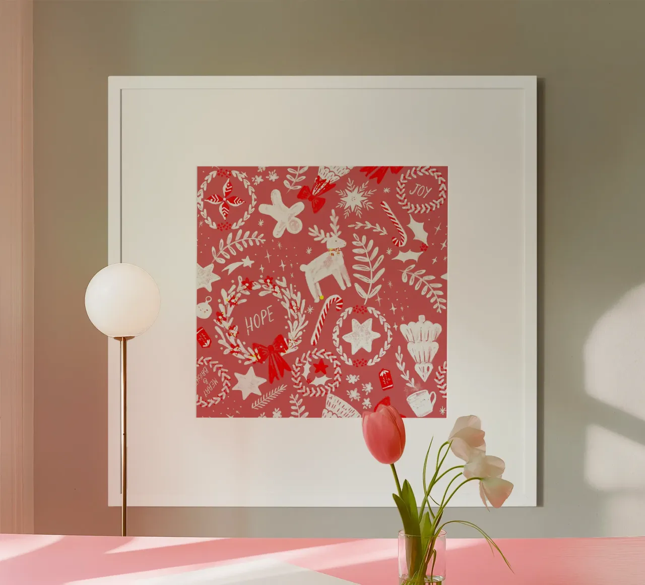 Magical Christmas Pattern in Red carta hahnemühle da anisillustration