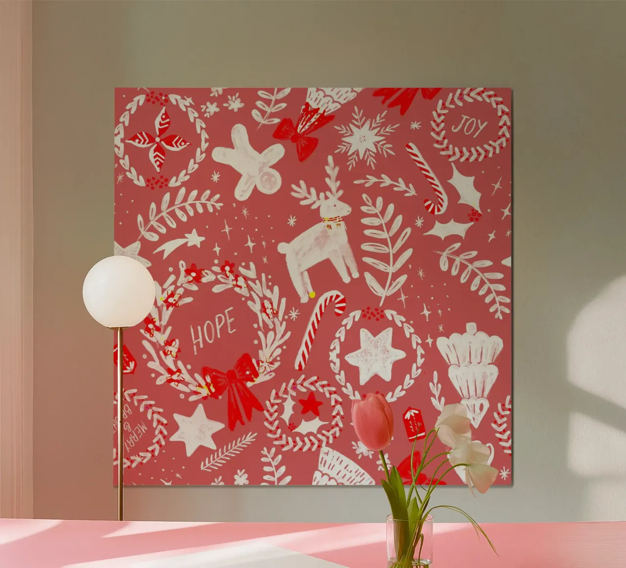 Magical Christmas Pattern in Red carta hahnemühle da anisillustration