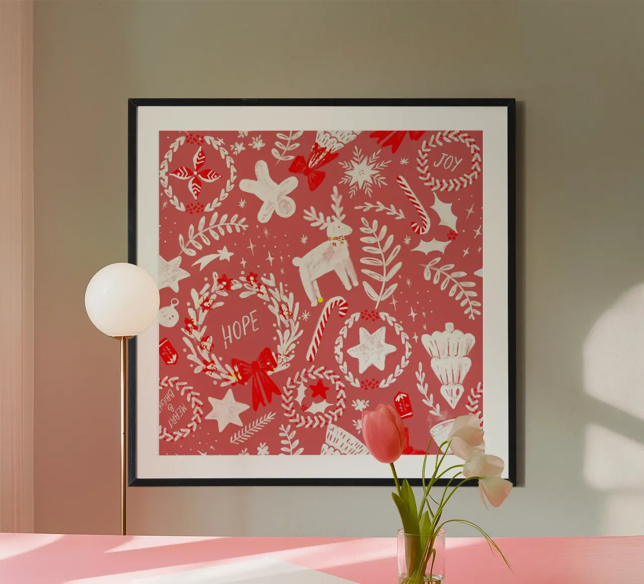 Magical Christmas Pattern in Red carta hahnemühle da anisillustration