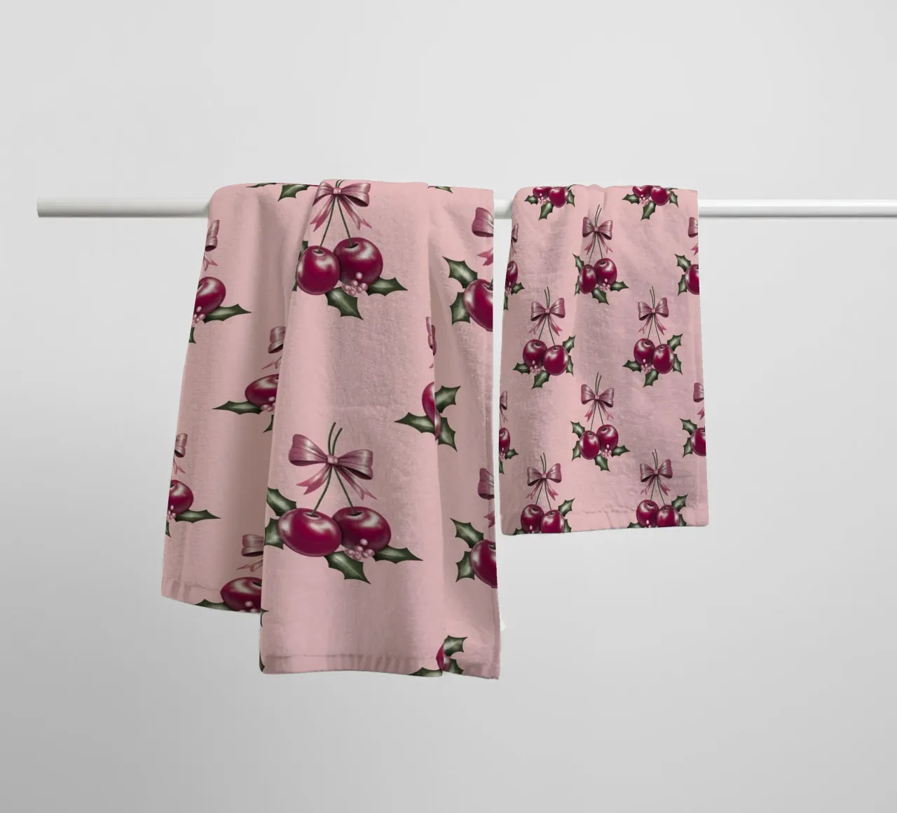 Cherry and Bows Pink Pattern asciugamano da bagno da anisillustration