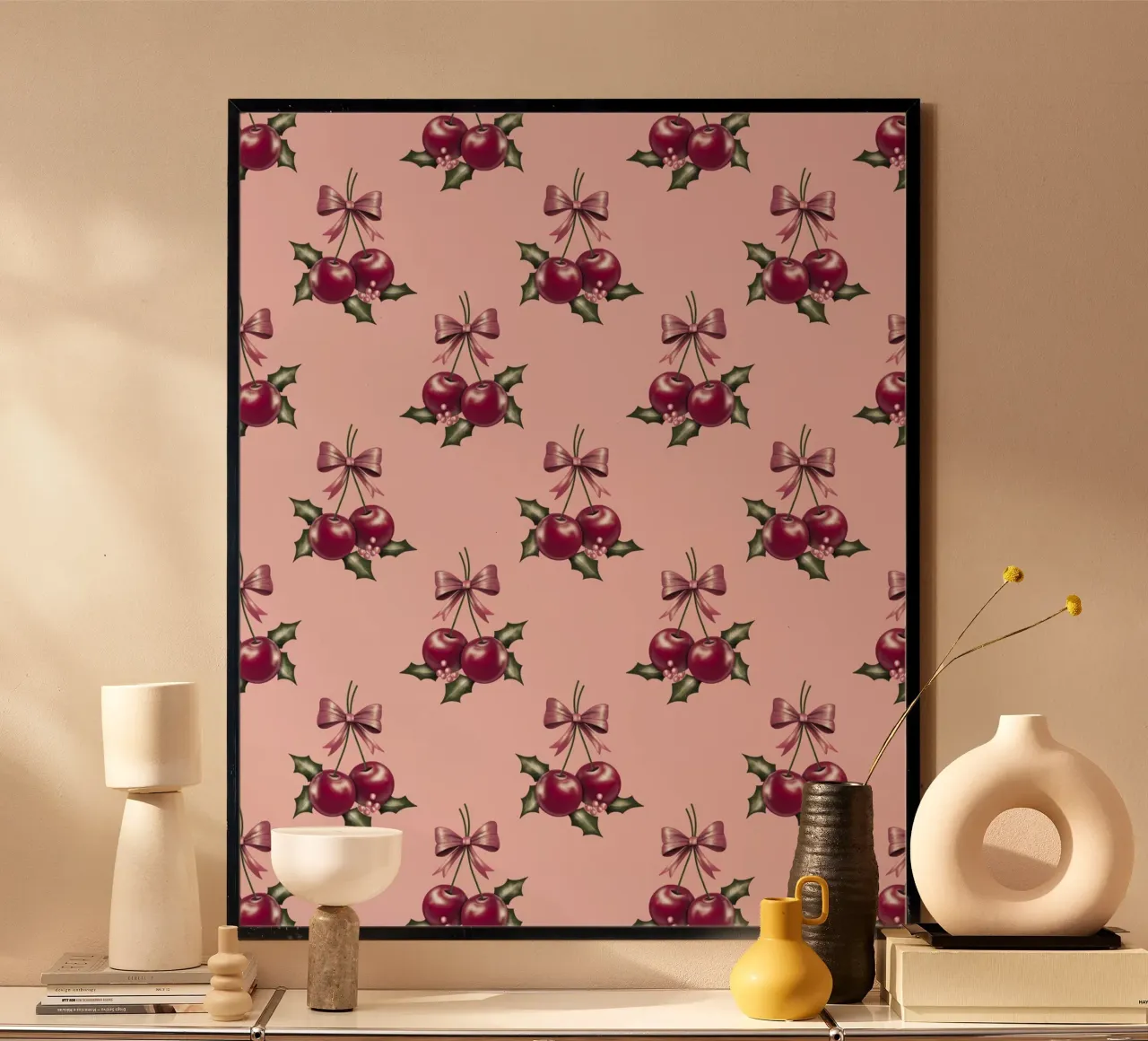 Cherry and Bows Pink Pattern carta hahnemühle da anisillustration