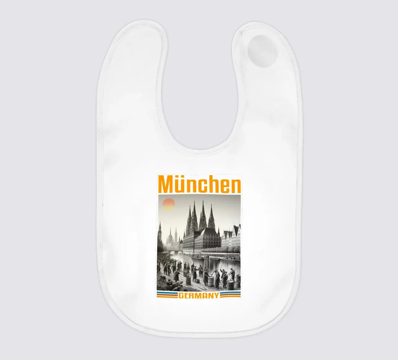 panorama della città di munchen anni '70 classico retrò bavaglino da theganduls