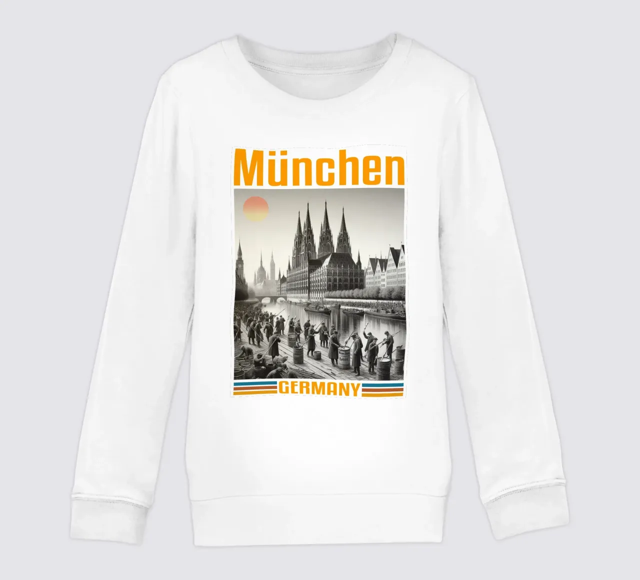 panorama della città di munchen anni '70 classico retrò felpa bambino da theganduls