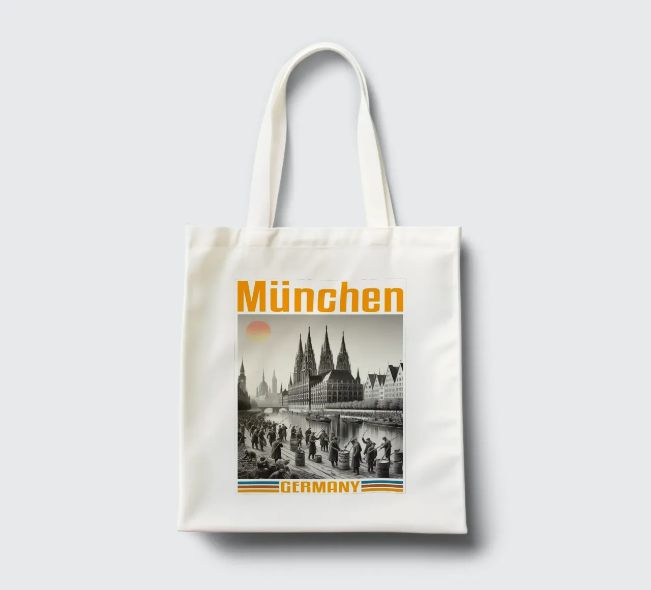 panorama della città di munchen anni '70 classico retrò borsa in juta da theganduls