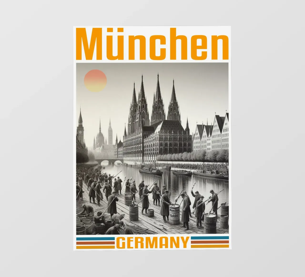 panorama della città di munchen anni '70 classico retrò pellicola backlit da theganduls