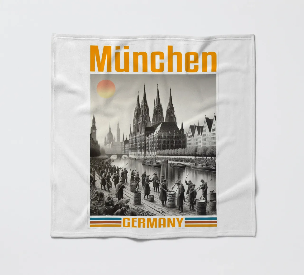 panorama della città di munchen anni '70 classico retrò coperta in pile da theganduls