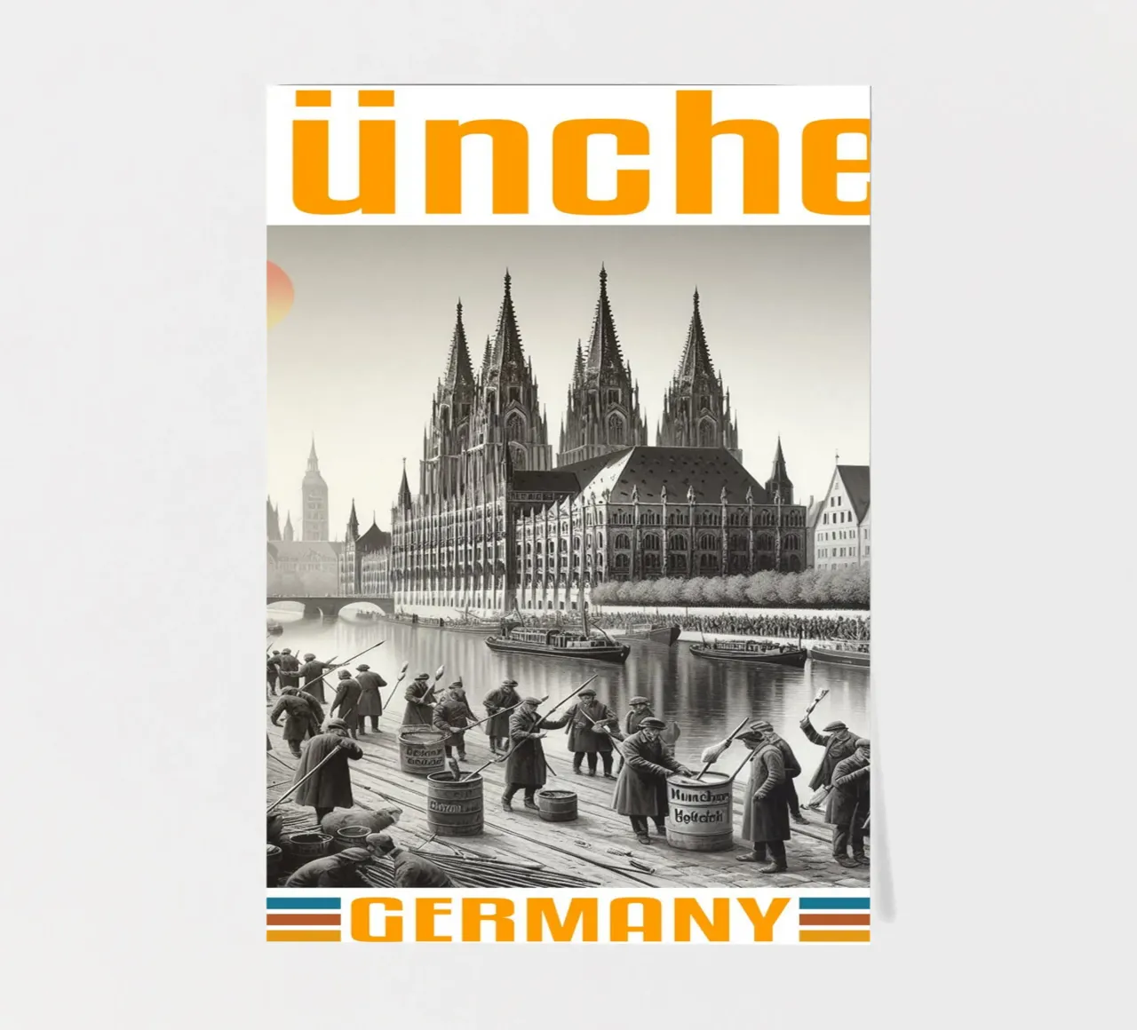 munchen city panorama 70's classic retro sticker sheet by theganduls