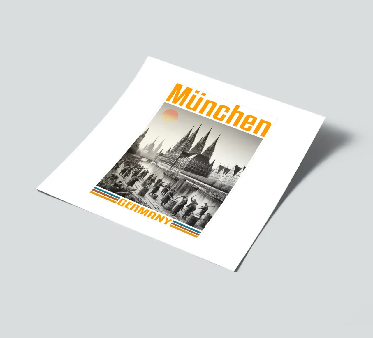 munchen city panorama 70's classic retro sticker sheet by theganduls