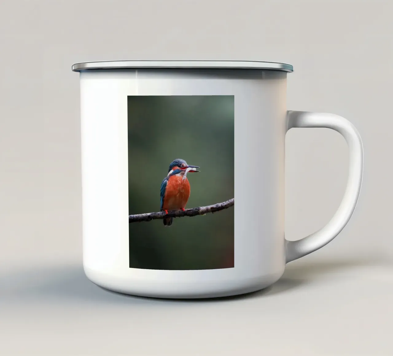 Martin pescatore con pesce tazza in smalto da Tom's Wildlife