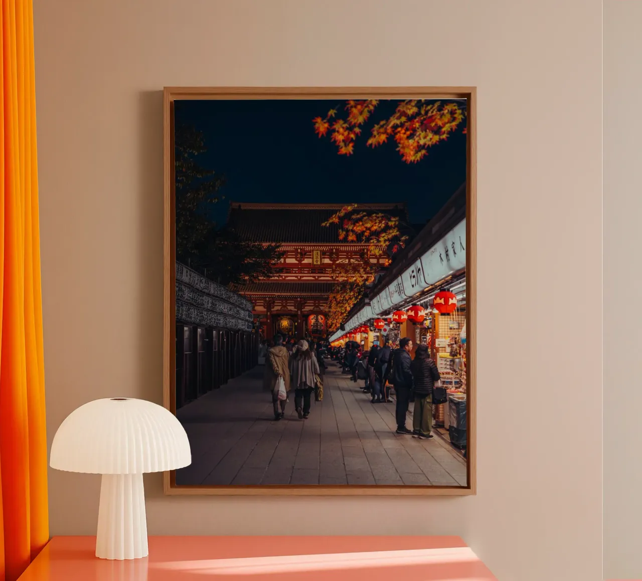Il tempio Sensoji ad Asakusa, Tokyo, Giappone, di notte in autunno tela con Cornice a cassetta da Marcel Bisig