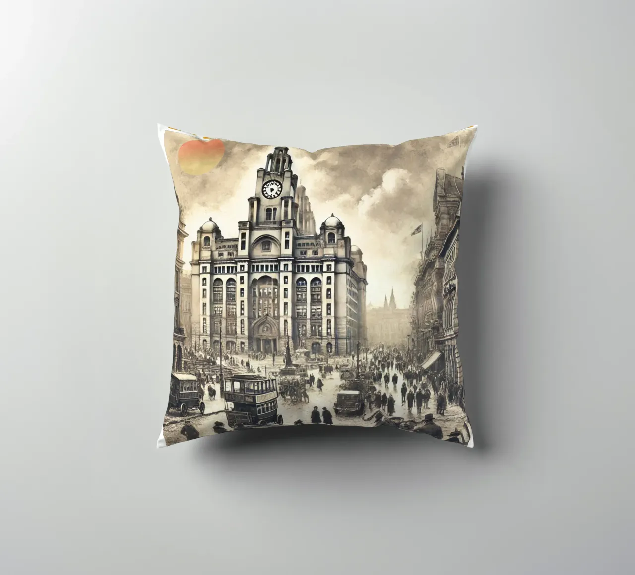 liverpool city panorama 70's classic retro decorative cushion by theganduls