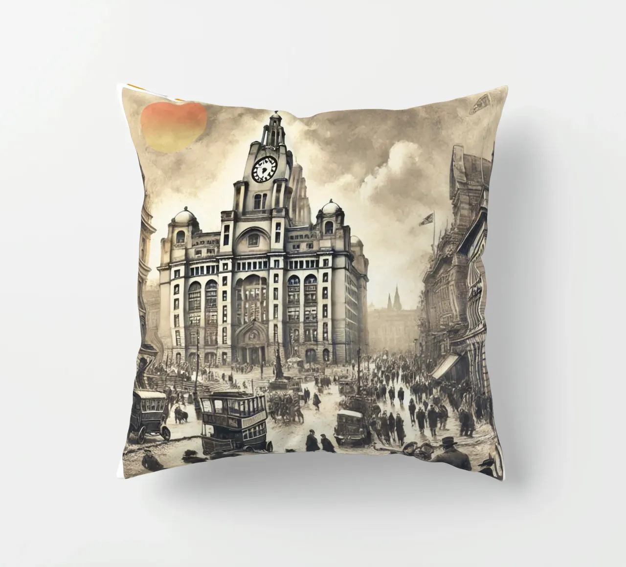 liverpool city panorama 70's classic retro decorative cushion by theganduls