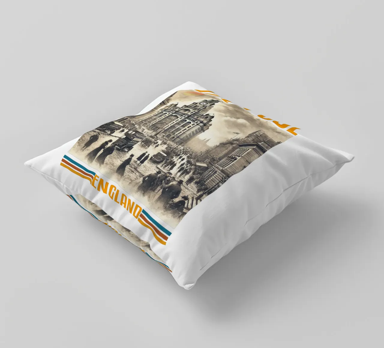 liverpool city panorama 70's classic retro decorative cushion by theganduls
