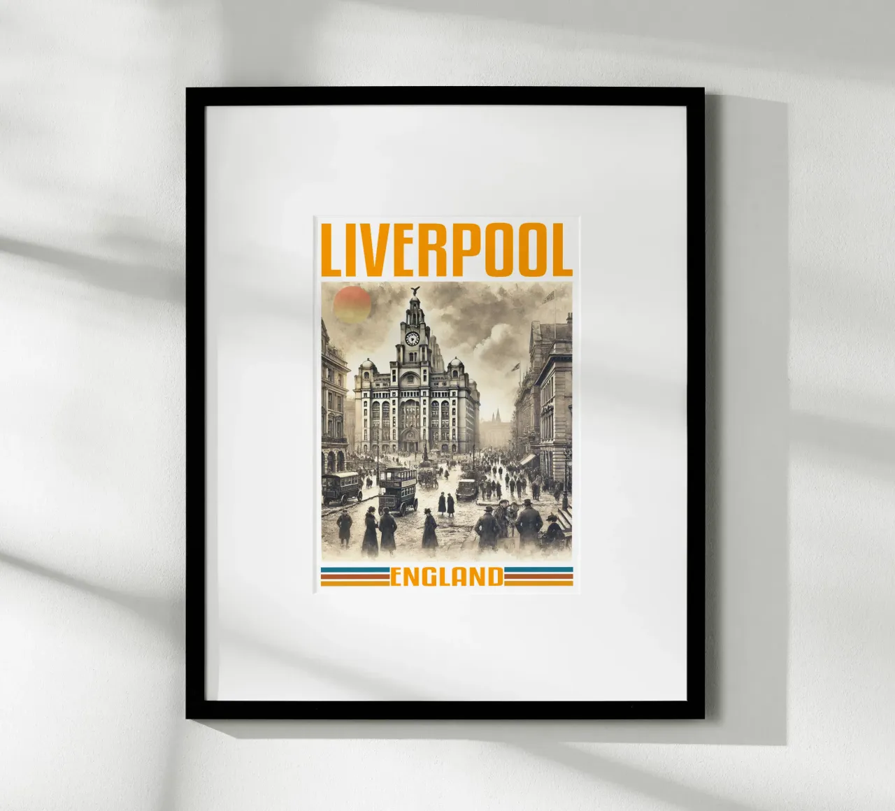 panorama della città di liverpool anni '70 classico retrò poster con telaio in alluminio da theganduls
