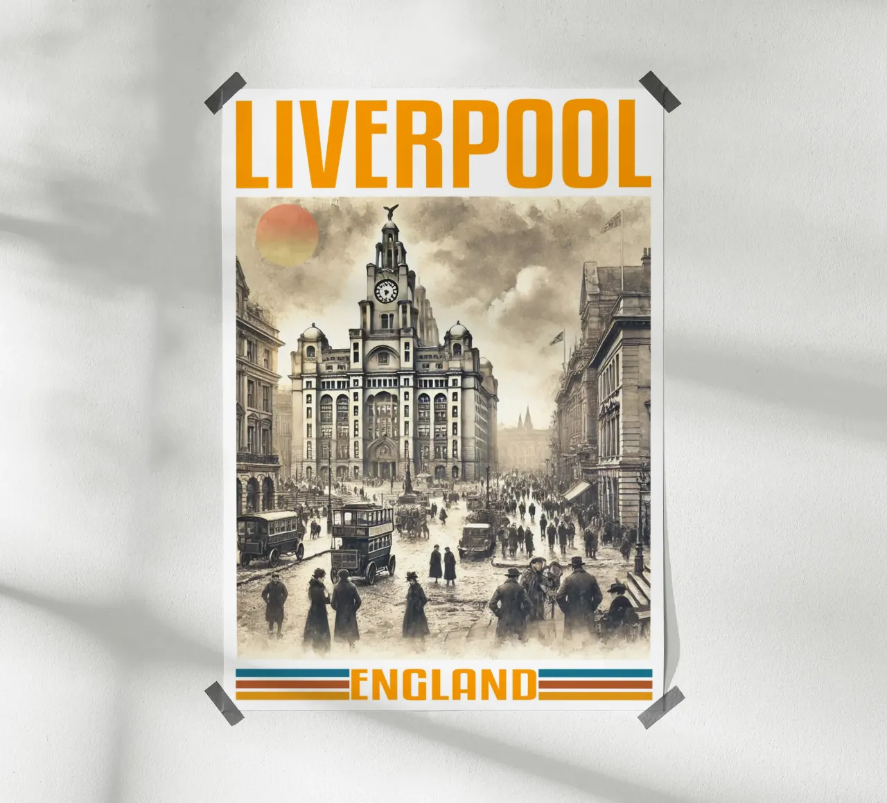 panorama della città di liverpool anni '70 classico retrò poster con telaio in alluminio da theganduls