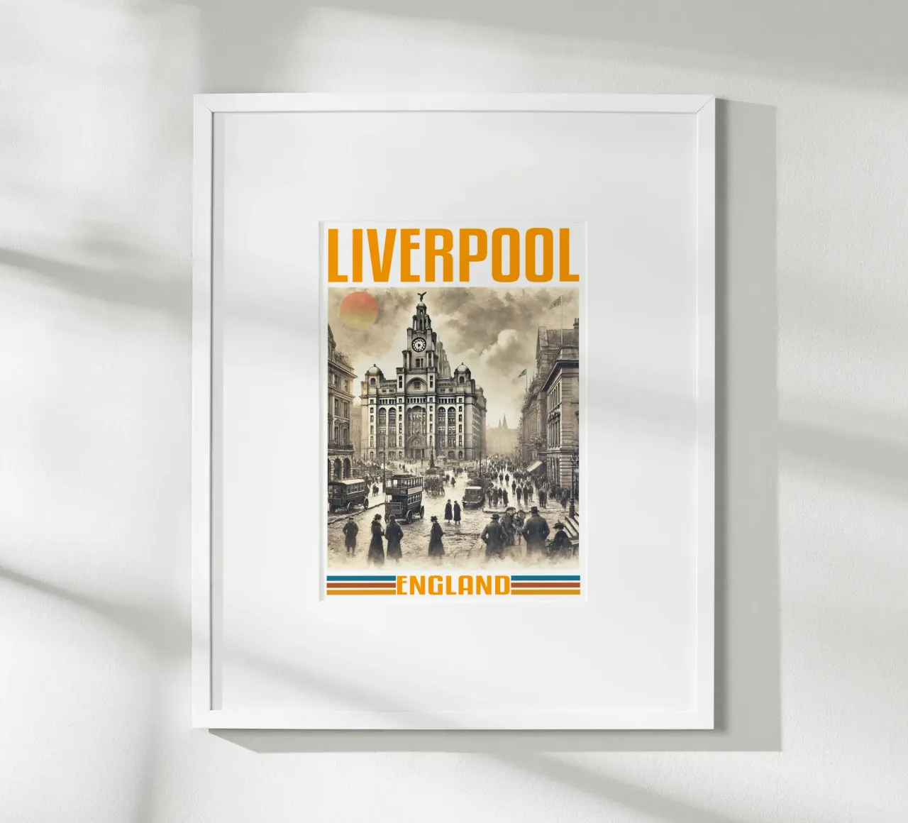 panorama della città di liverpool anni '70 classico retrò poster con telaio in alluminio da theganduls