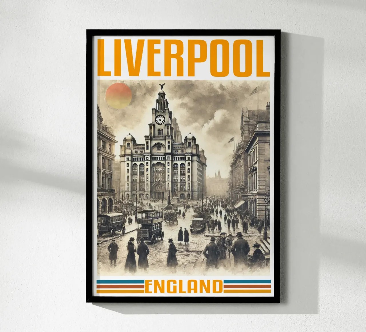 panorama della città di liverpool anni '70 classico retrò poster con telaio in alluminio da theganduls