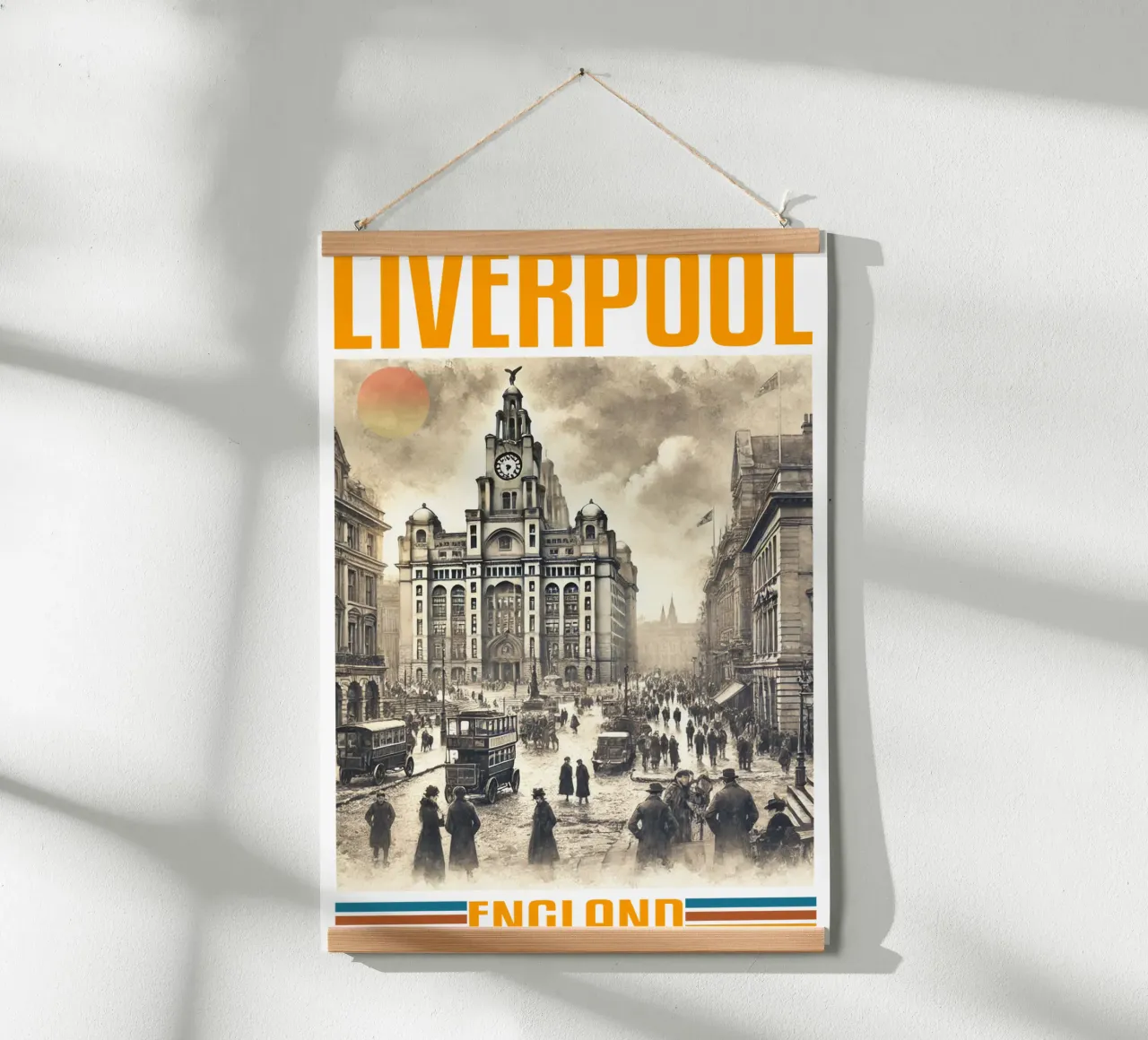 panorama della città di liverpool anni '70 classico retrò poster con telaio in alluminio da theganduls