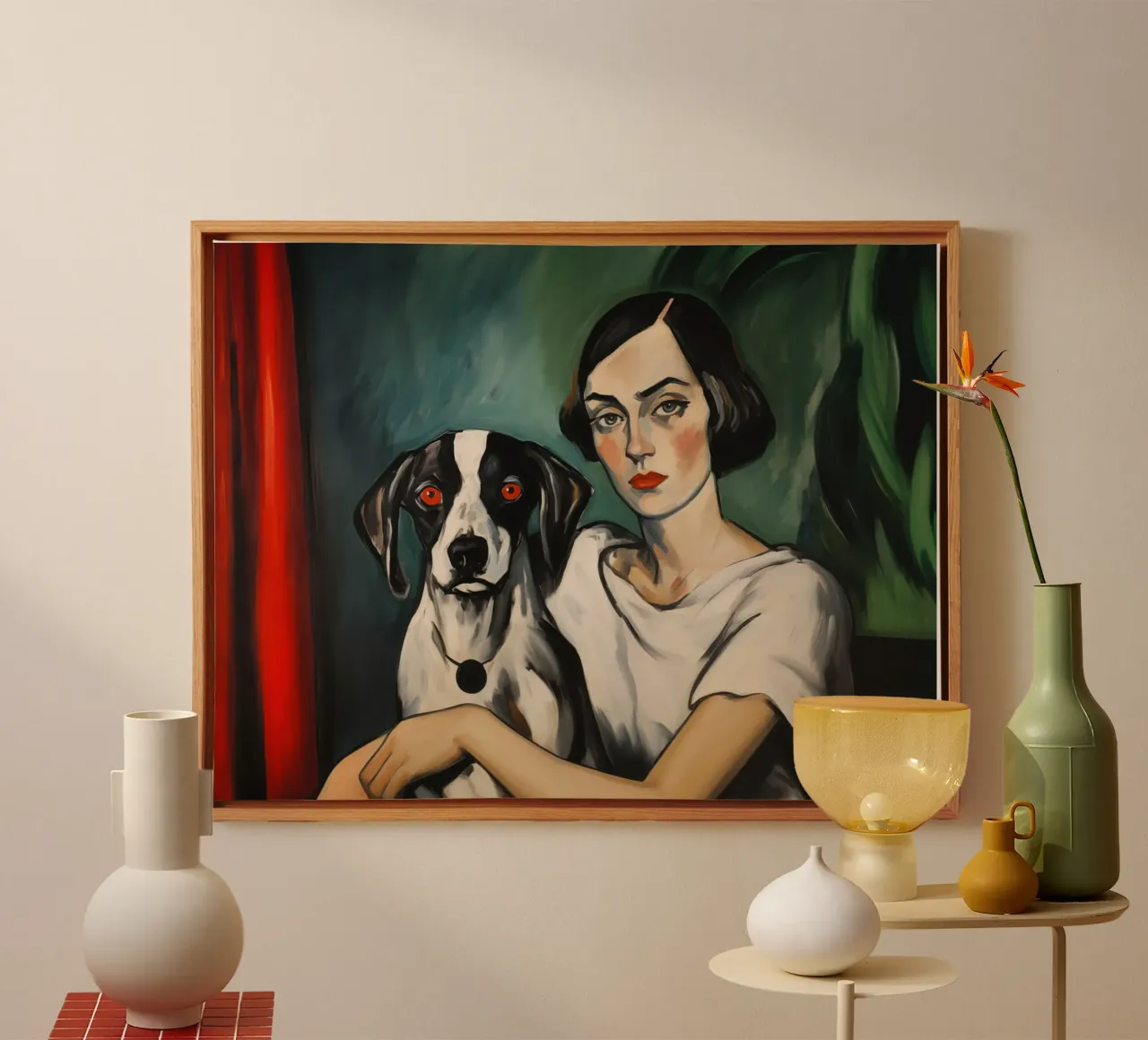 Hond Vrouw met dalmatiër | Klassiek schilderij canvas met Baklijst van Autofocus