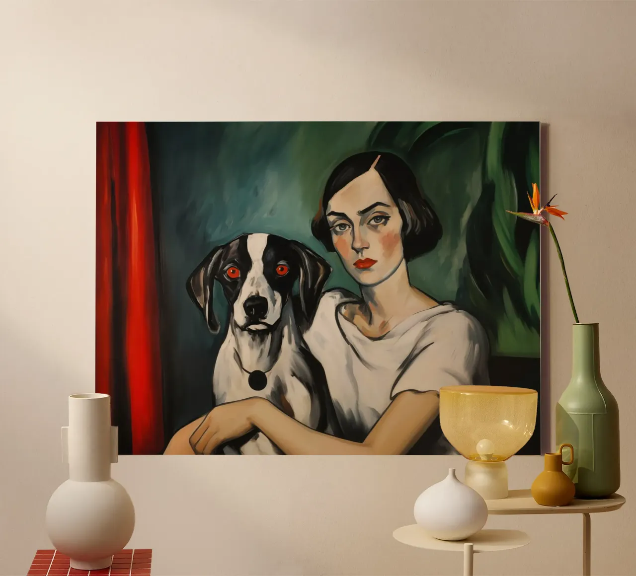 Hond Vrouw met dalmatiër | Klassiek schilderij canvas met Baklijst van Autofocus