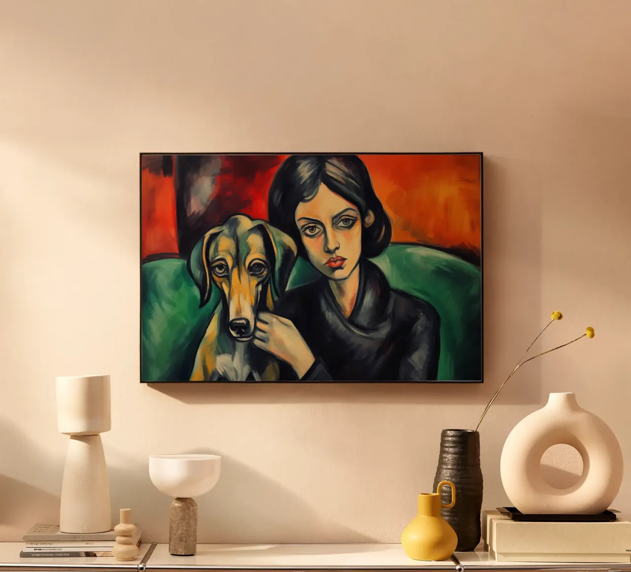 Donna con il suo levriero | Pittura classica alluminio dibond da Autofocus