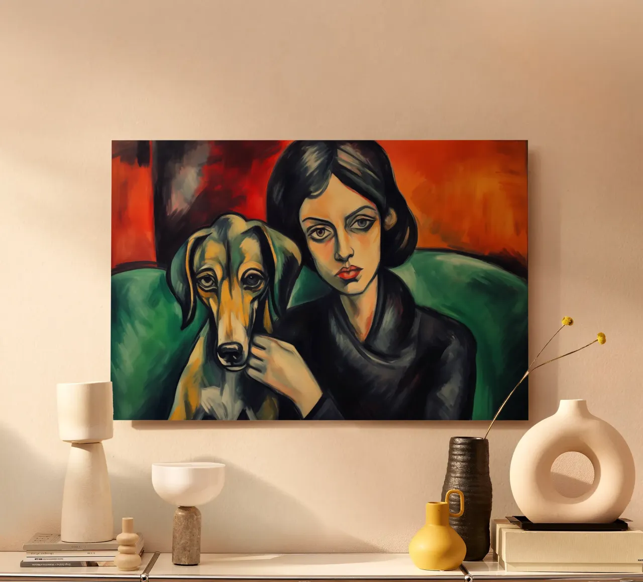 Donna con il suo levriero | Pittura classica alluminio dibond da Autofocus