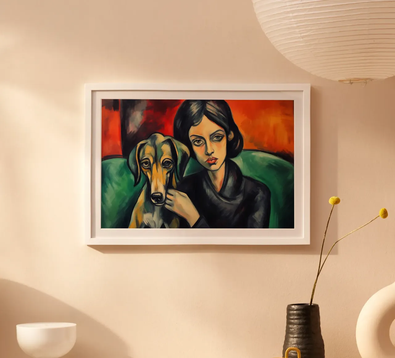 Donna con il suo levriero | Pittura classica poster con telaio in alluminio da Autofocus