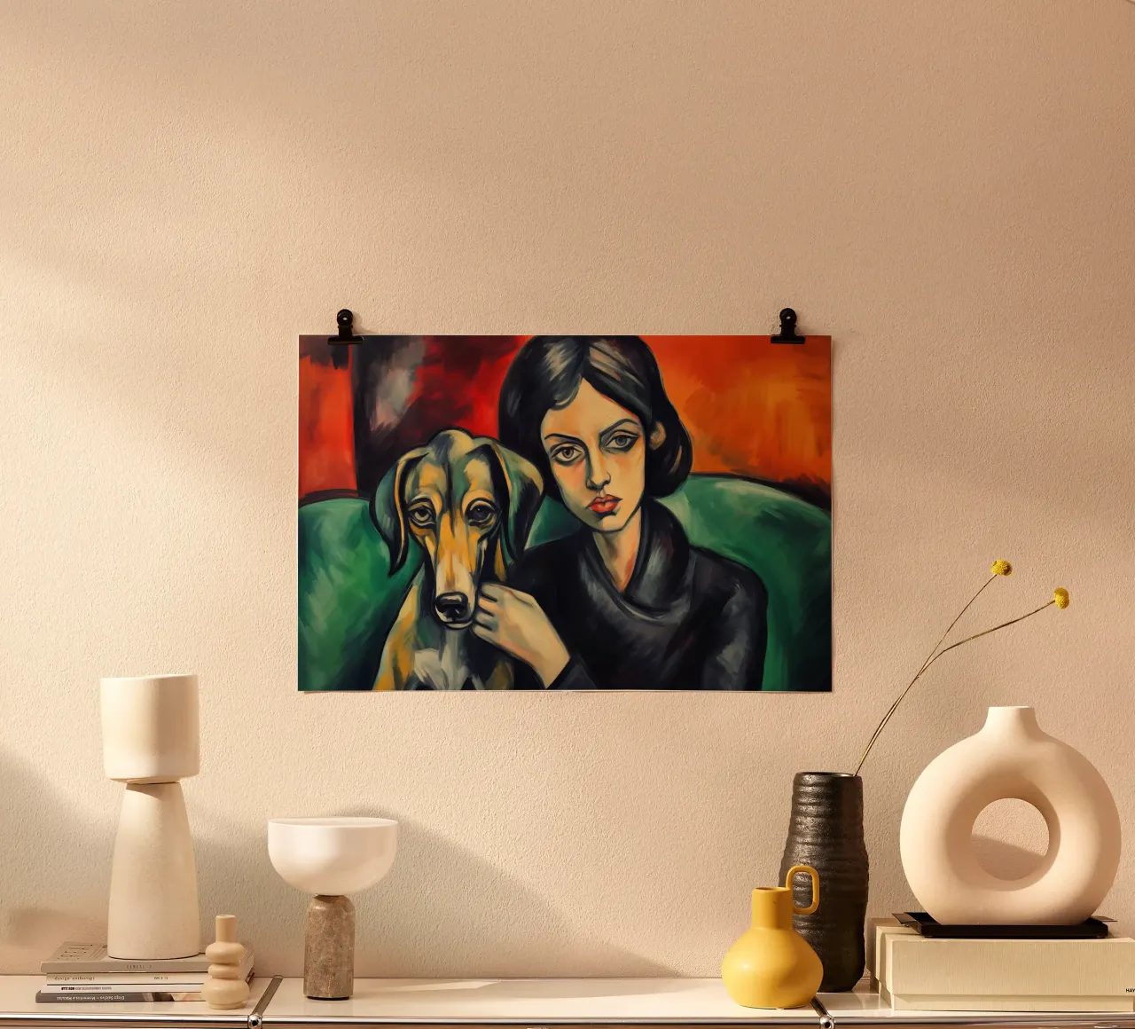 Donna con il suo levriero | Pittura classica poster con telaio in alluminio da Autofocus