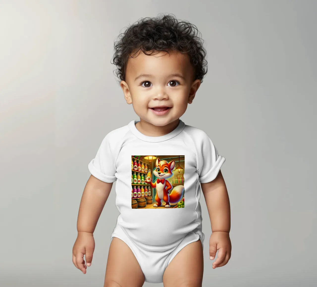 Whimsical Fox short-sleeve baby romper by FluffyToons