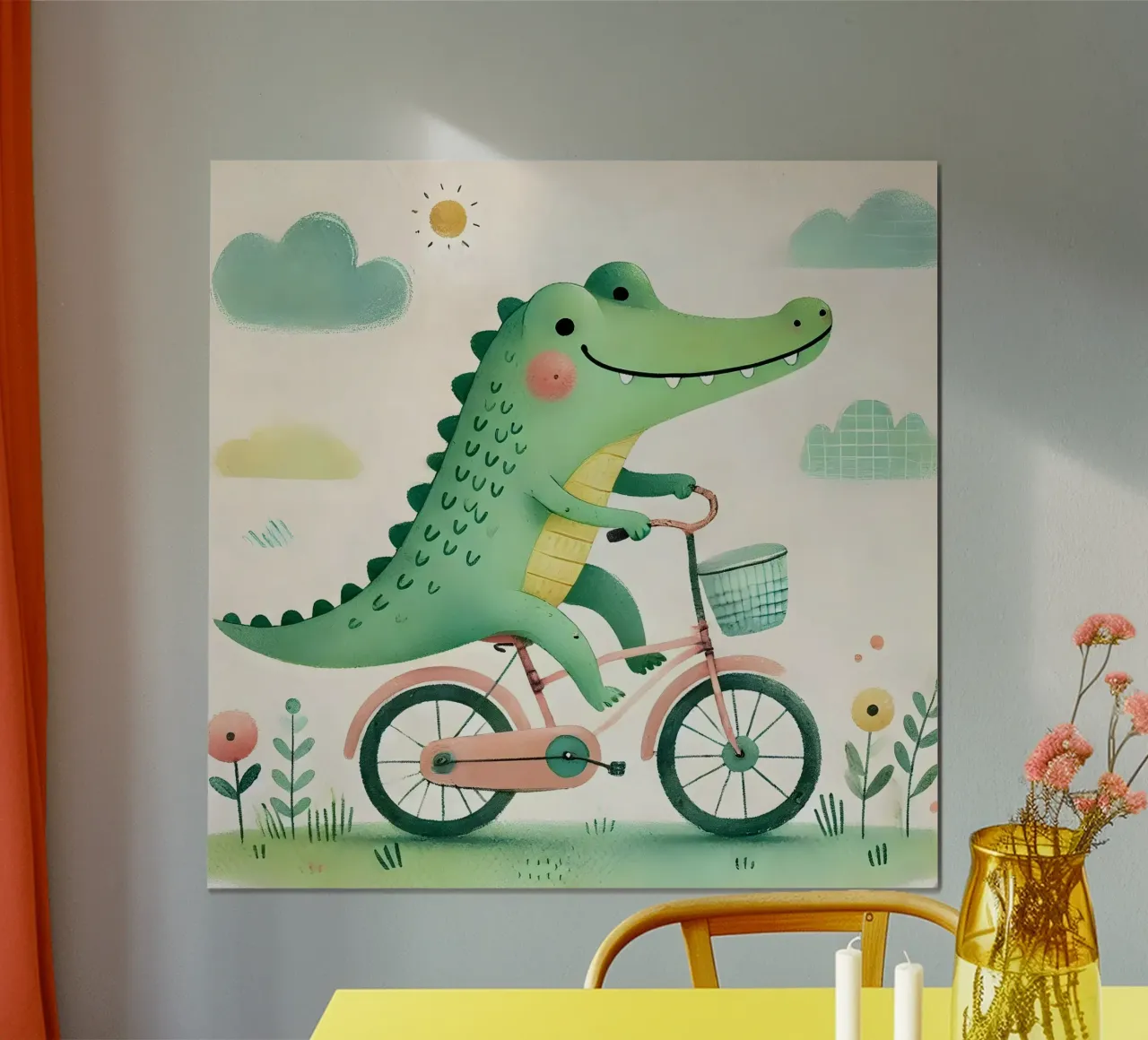 Coccodrillo in bicicletta animale per bambini poster da Tiny Tails & Stripes