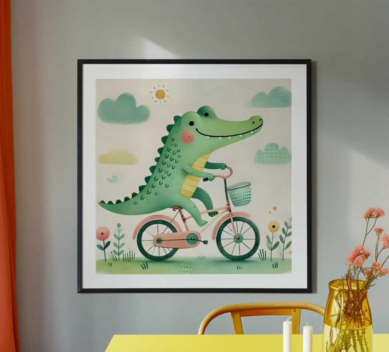 Coccodrillo in bicicletta animale per bambini poster da Tiny Tails & Stripes