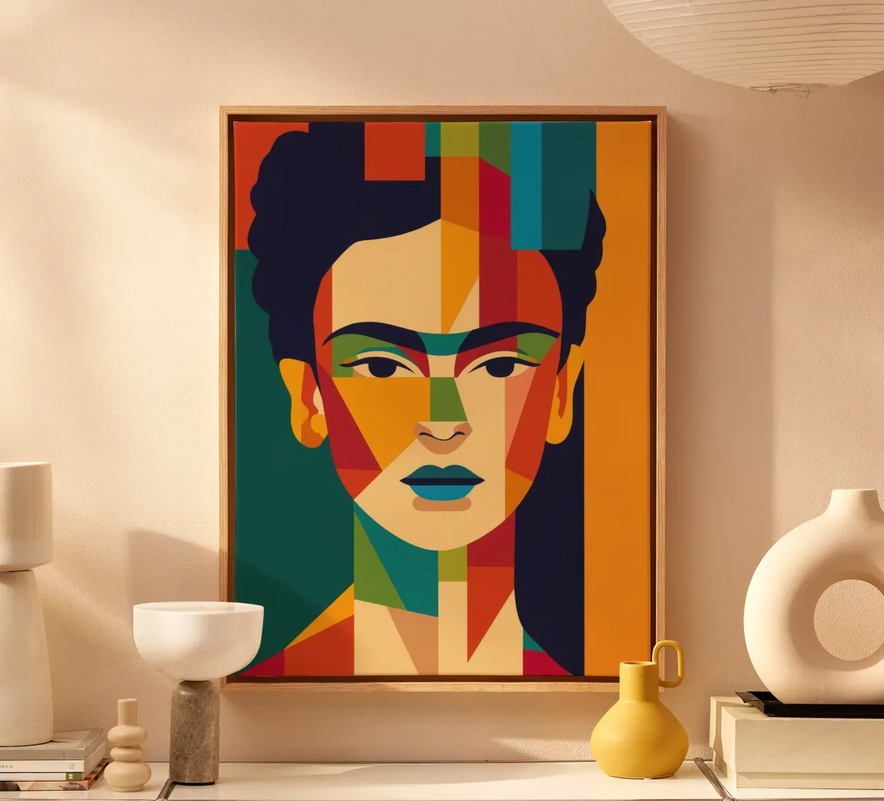 Abstract Minimalist Frida | Frida Kahlo Portrait canvas with Floater frame by Autofocus