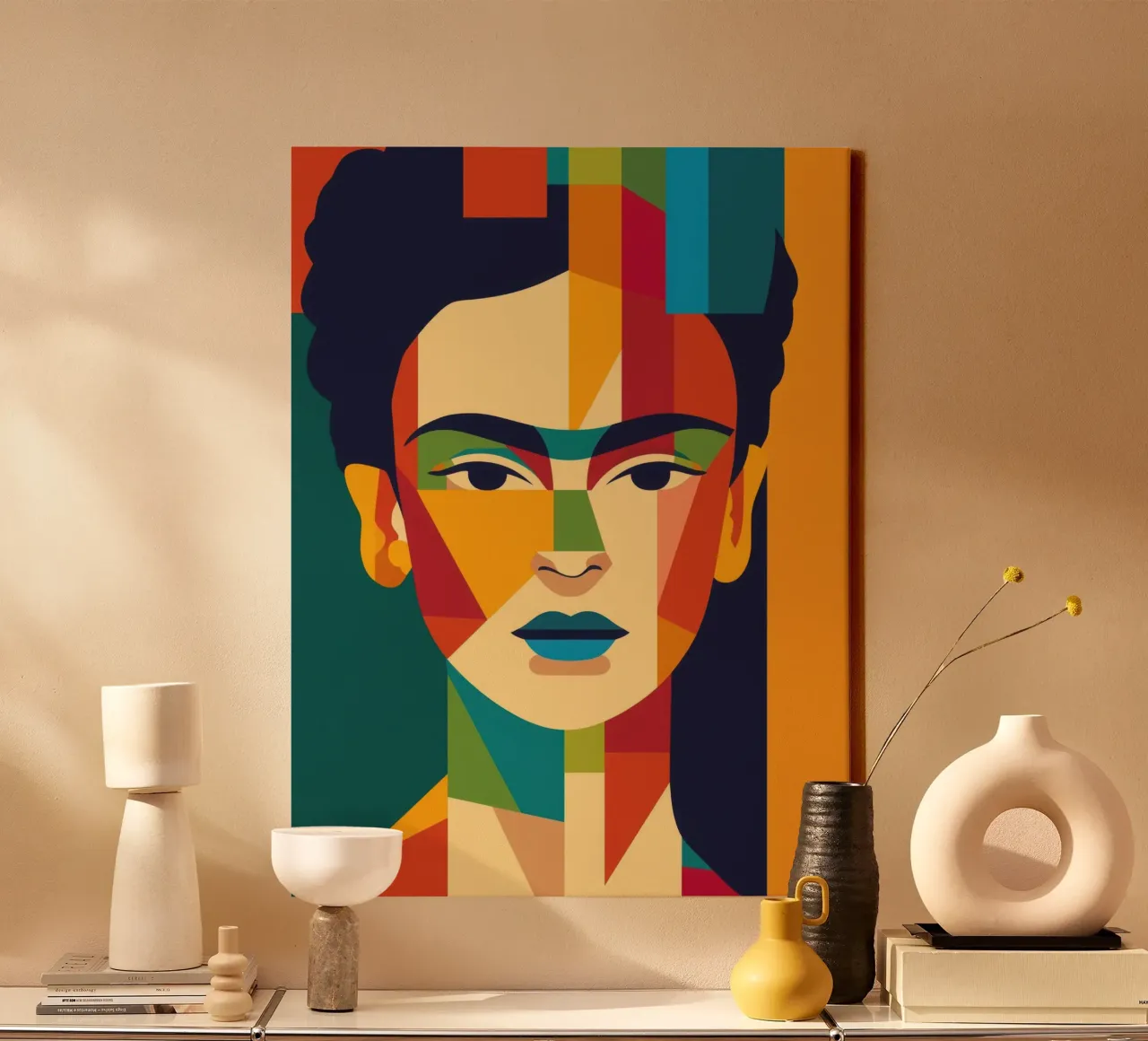 Abstract Minimalist Frida | Frida Kahlo Portrait canvas with Floater frame by Autofocus