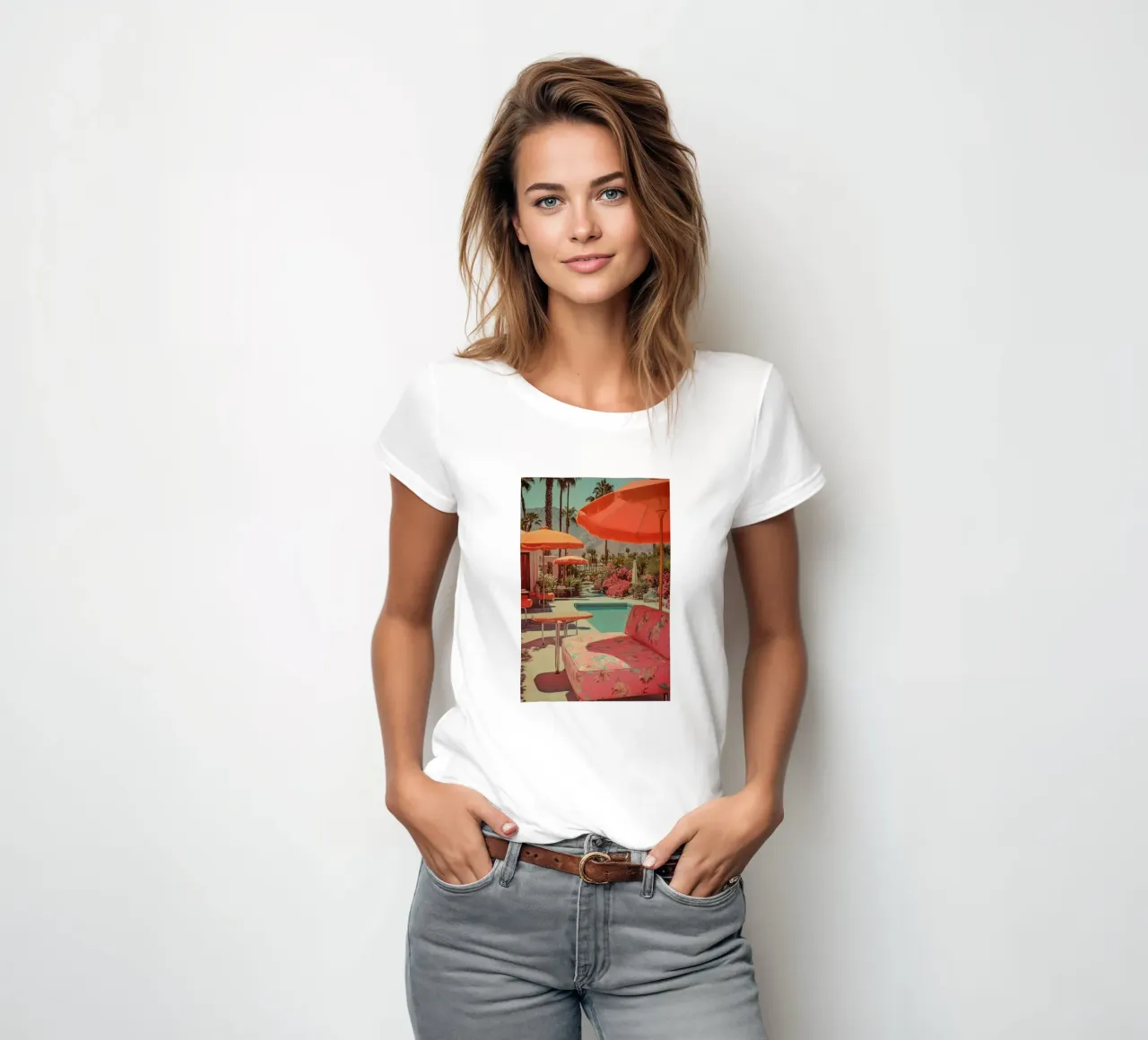 Retro Palm-Springs Gartenidylle Frauen T-Shirt von Carinaprint