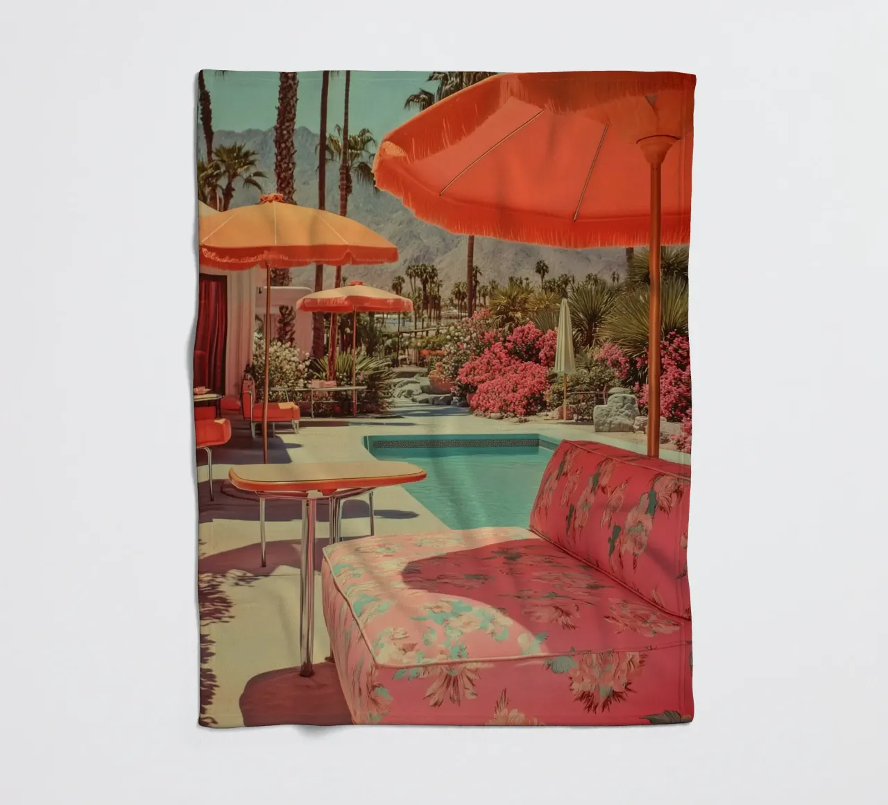 Retro Palm-Springs Gartenidylle Fleecedecke von Carinaprint