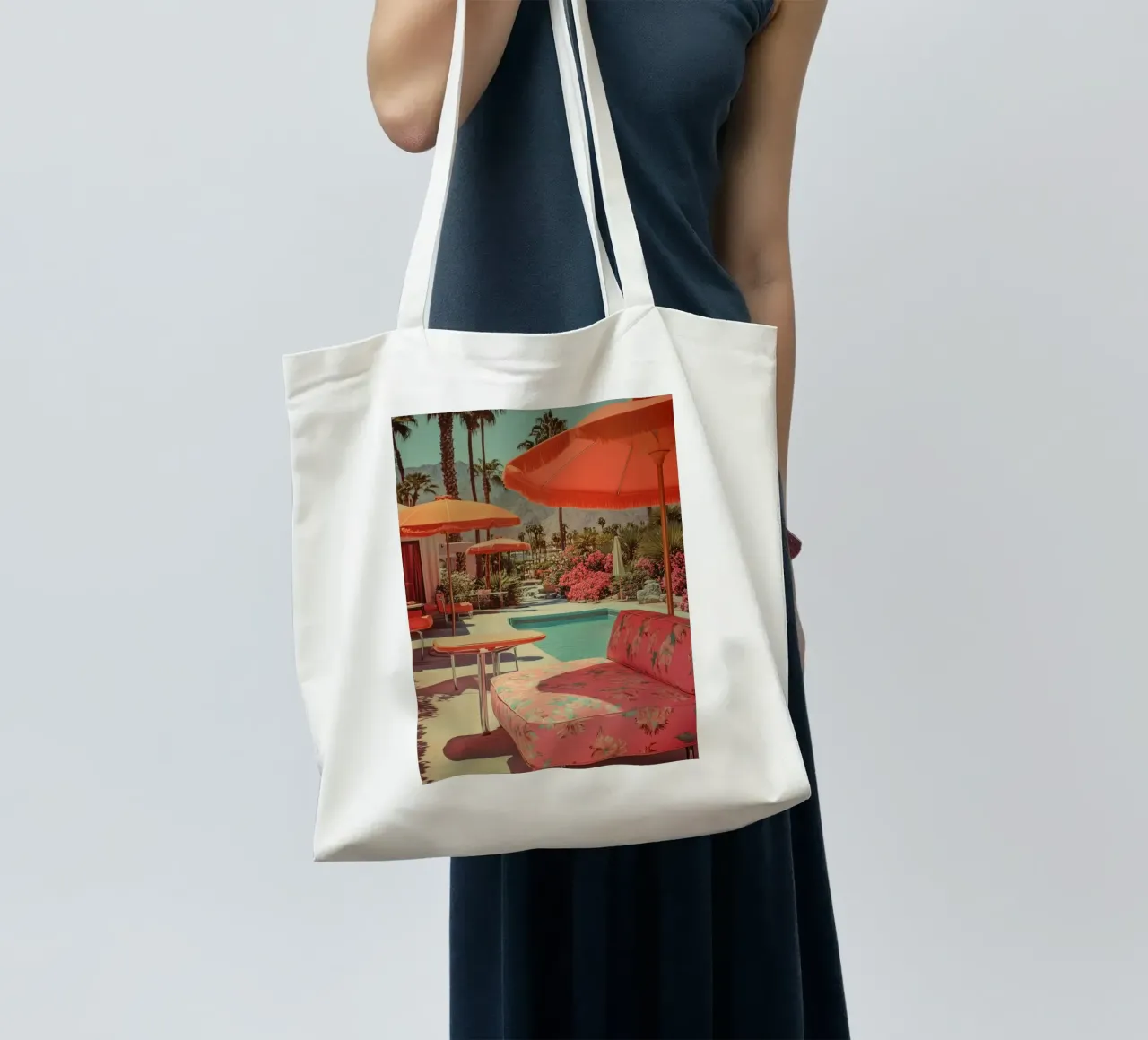 Retro tuinidylle in Palm Springs jute draagtas van Carinaprint