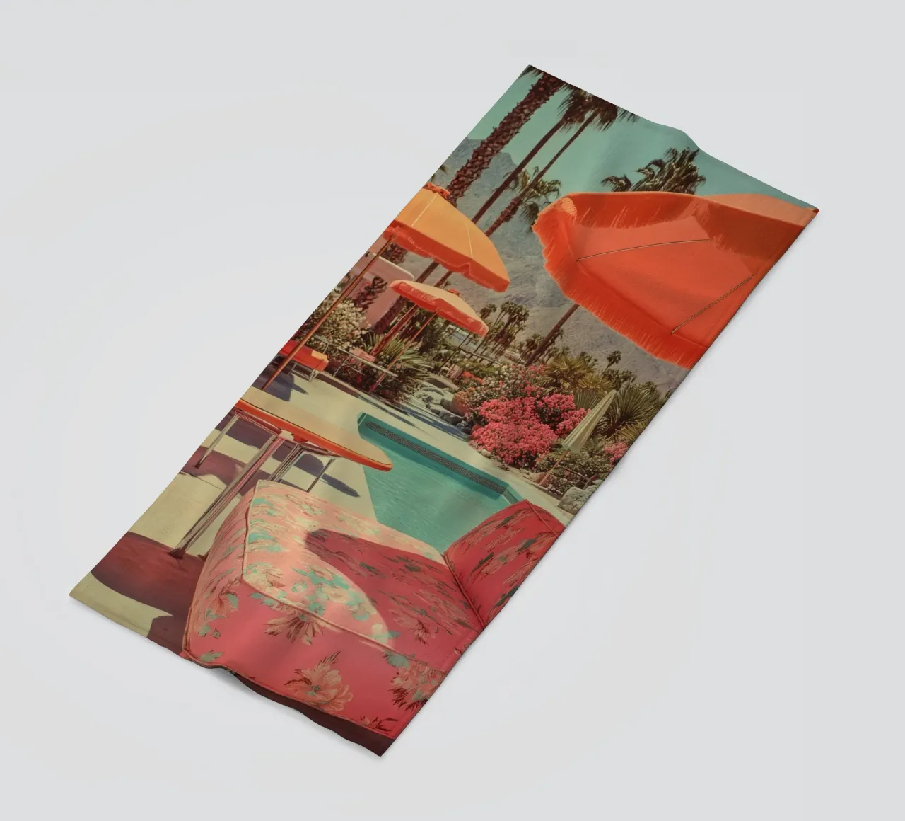 Retro Palm Springs garden idyll beach towel by Carinaprint