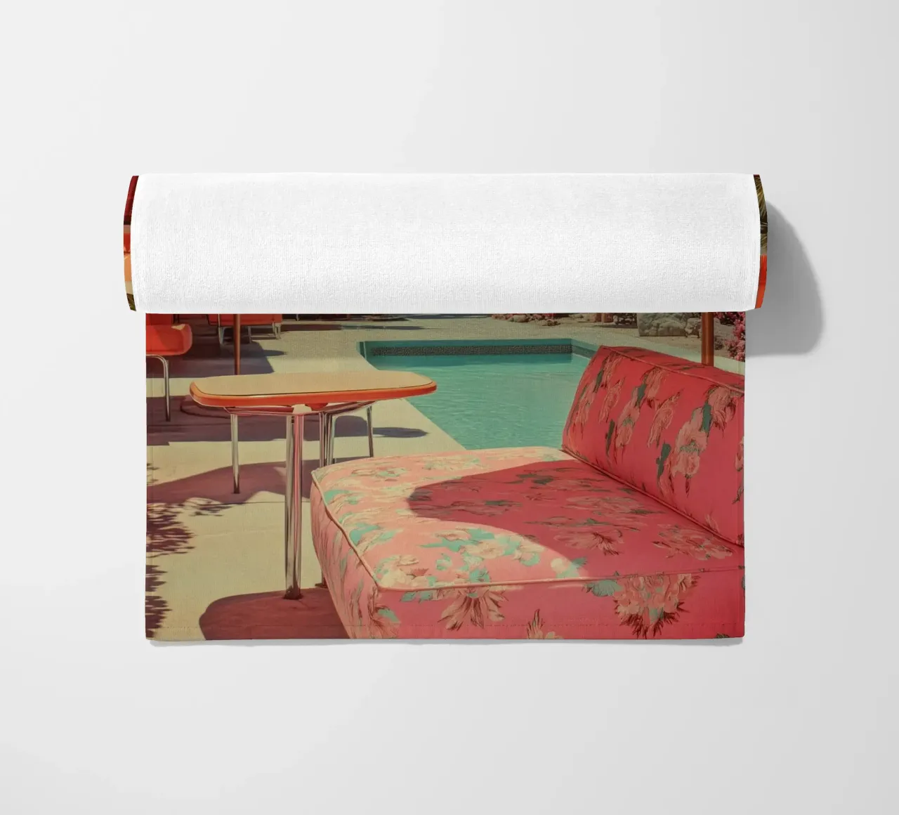 Retro Palm Springs garden idyll beach towel by Carinaprint