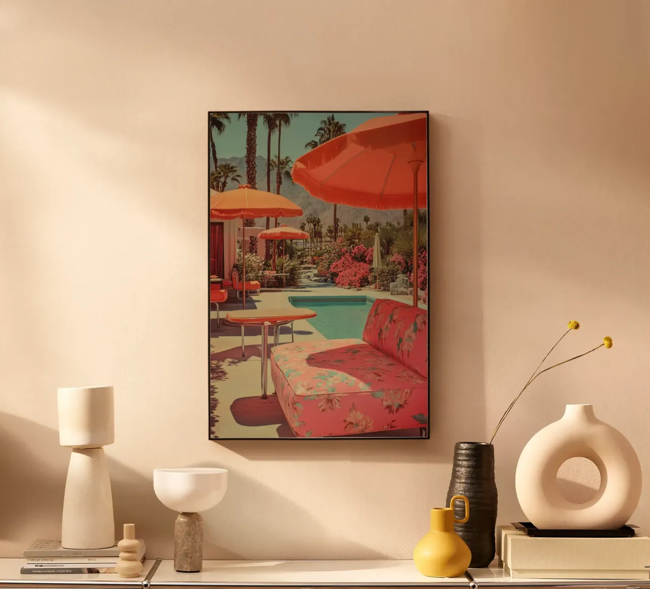 Retro Palm Springs garden idyll alu-dibond by Carinaprint