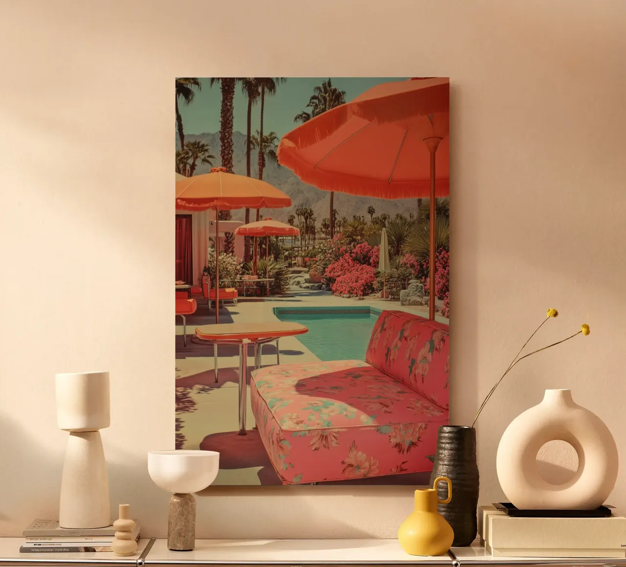 Retro Palm Springs garden idyll alu-dibond by Carinaprint