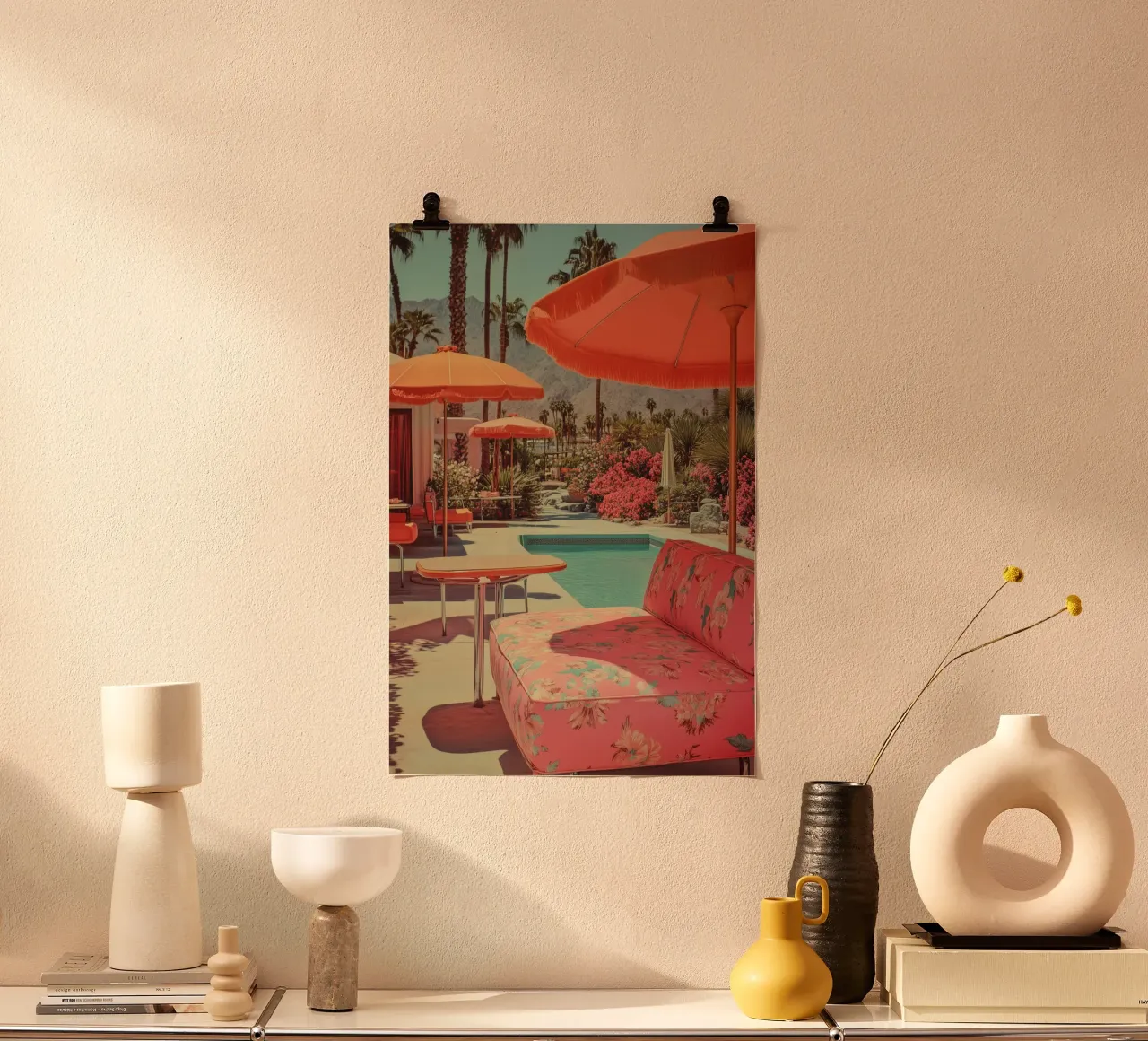 Retro Palm Springs garden idyll poster by Carinaprint