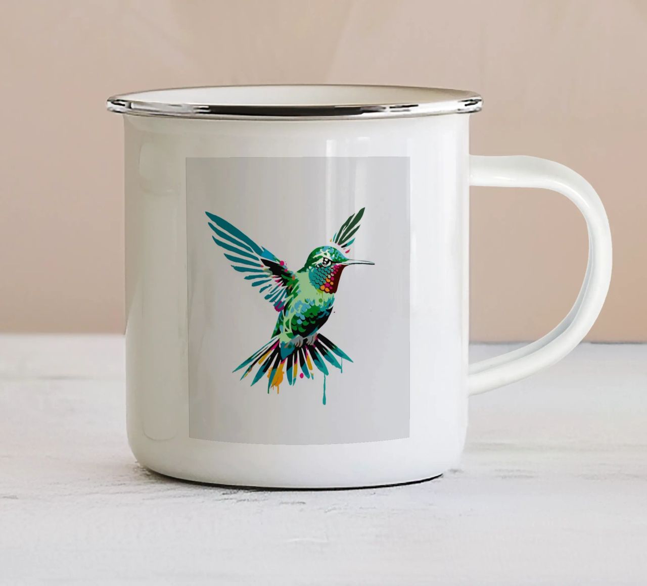 Colibrì colorato in stile stencil tazza in smalto da namosh