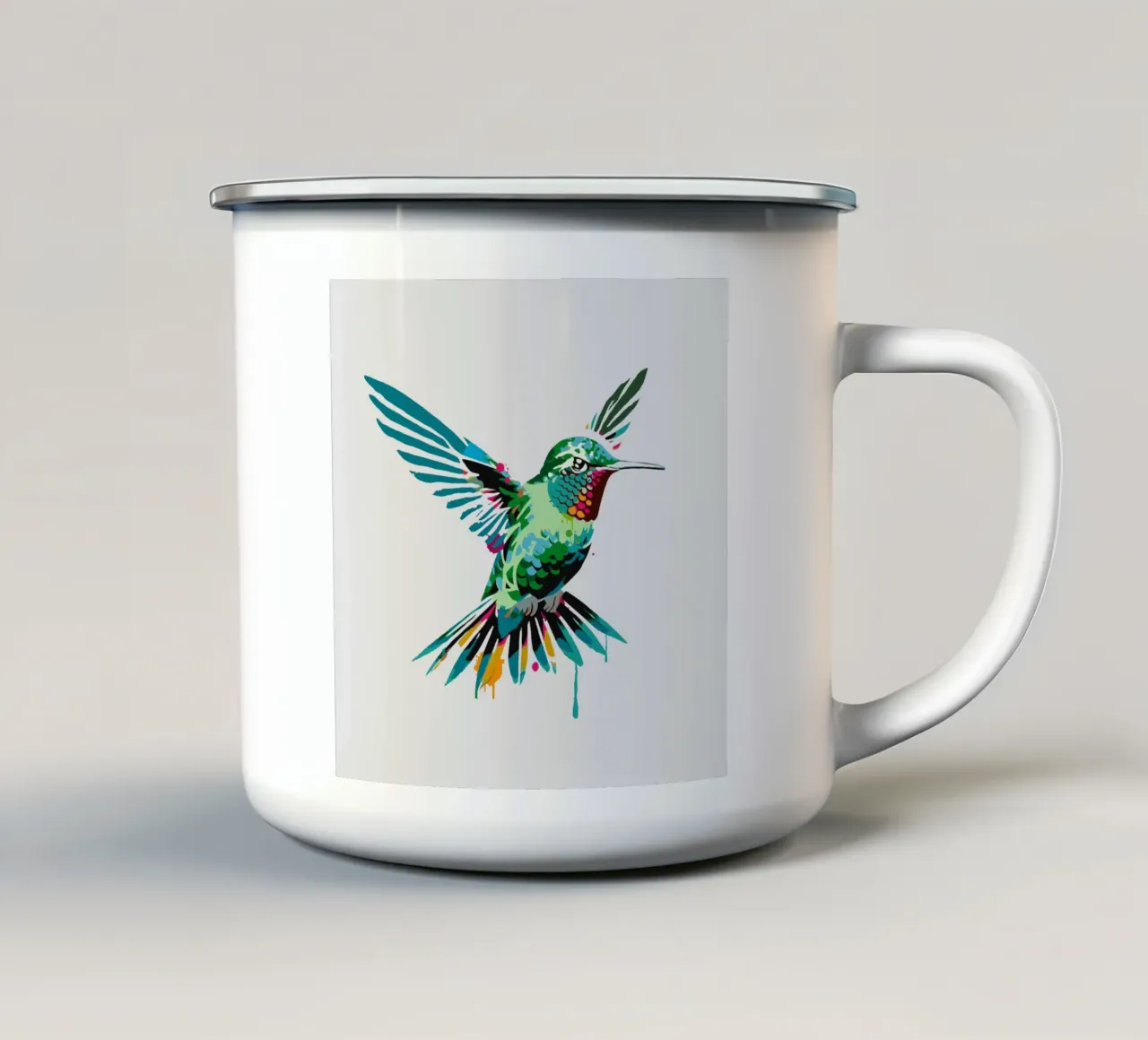Colibrì colorato in stile stencil tazza in smalto da namosh