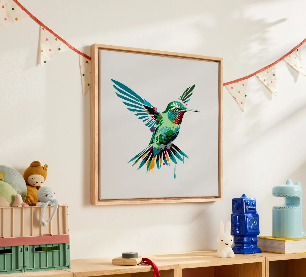 Kleurrijke kolibrie in sjabloonstijl canvas met Baklijst van namosh
