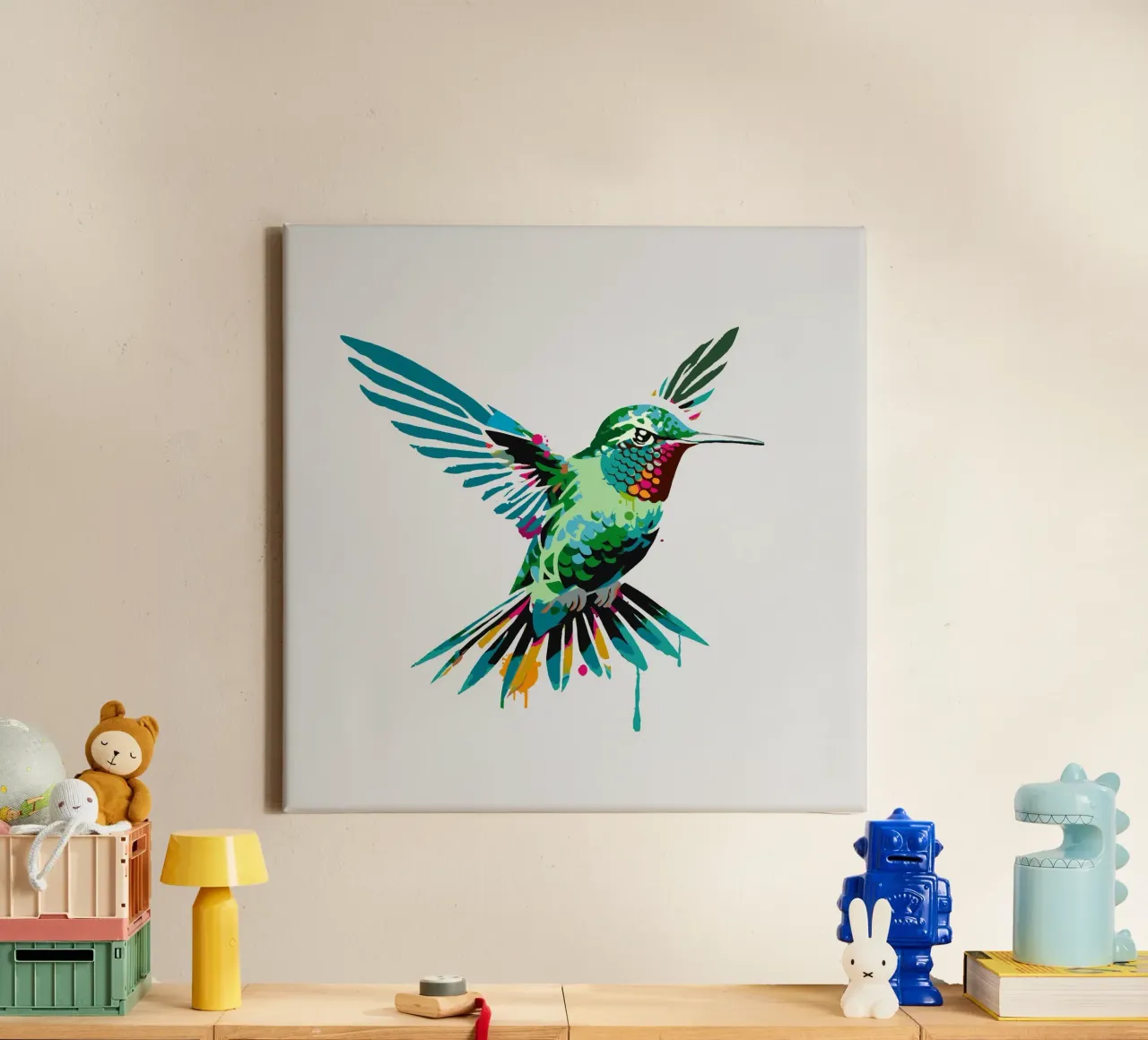 Kleurrijke kolibrie in sjabloonstijl canvas met Baklijst van namosh