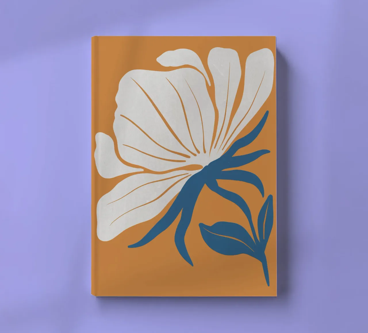 Modern Abstract Floral Wall Art, White Flower on Orange Back notebook by Studio Mooodz